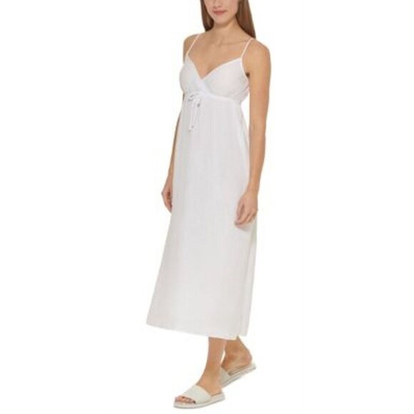 NWTDKNY Women's V Neck Front Tie Maxi Dress Cover Up Swimsuit White Size Large - Picture 4 of 4